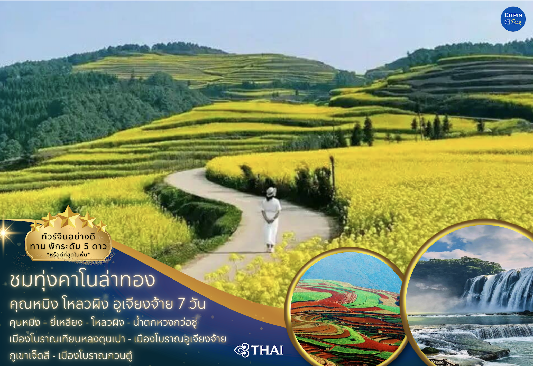 ชมทุ่งคาโนล่าทอง คุณหมิง โหลวผิง อูเจียงจ้าย 7 วัน